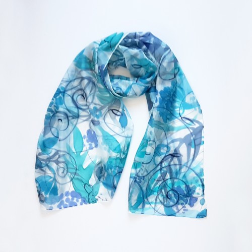 Jedwabny malowany szal - liście 